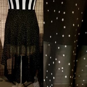 Black and White Star Print High Low Skirt